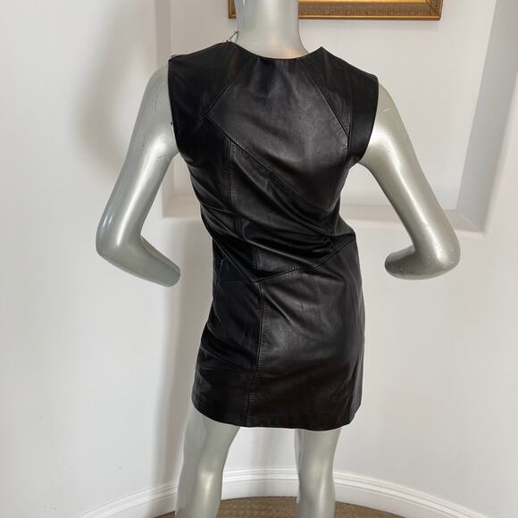 TESS GIBERSON Leather Shift Mini Black Dress Size 0 - Picture 13 of 16